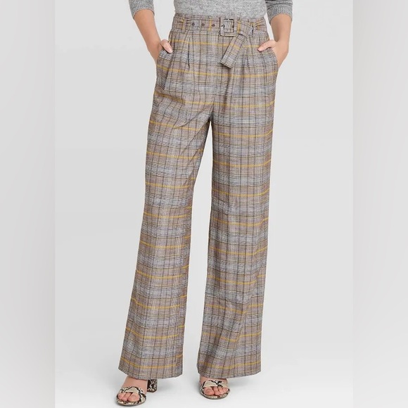a new day Women's Plaid Wide Leg Pants in Gray and Yellow Size 8 NWT - Picture 1 of 7